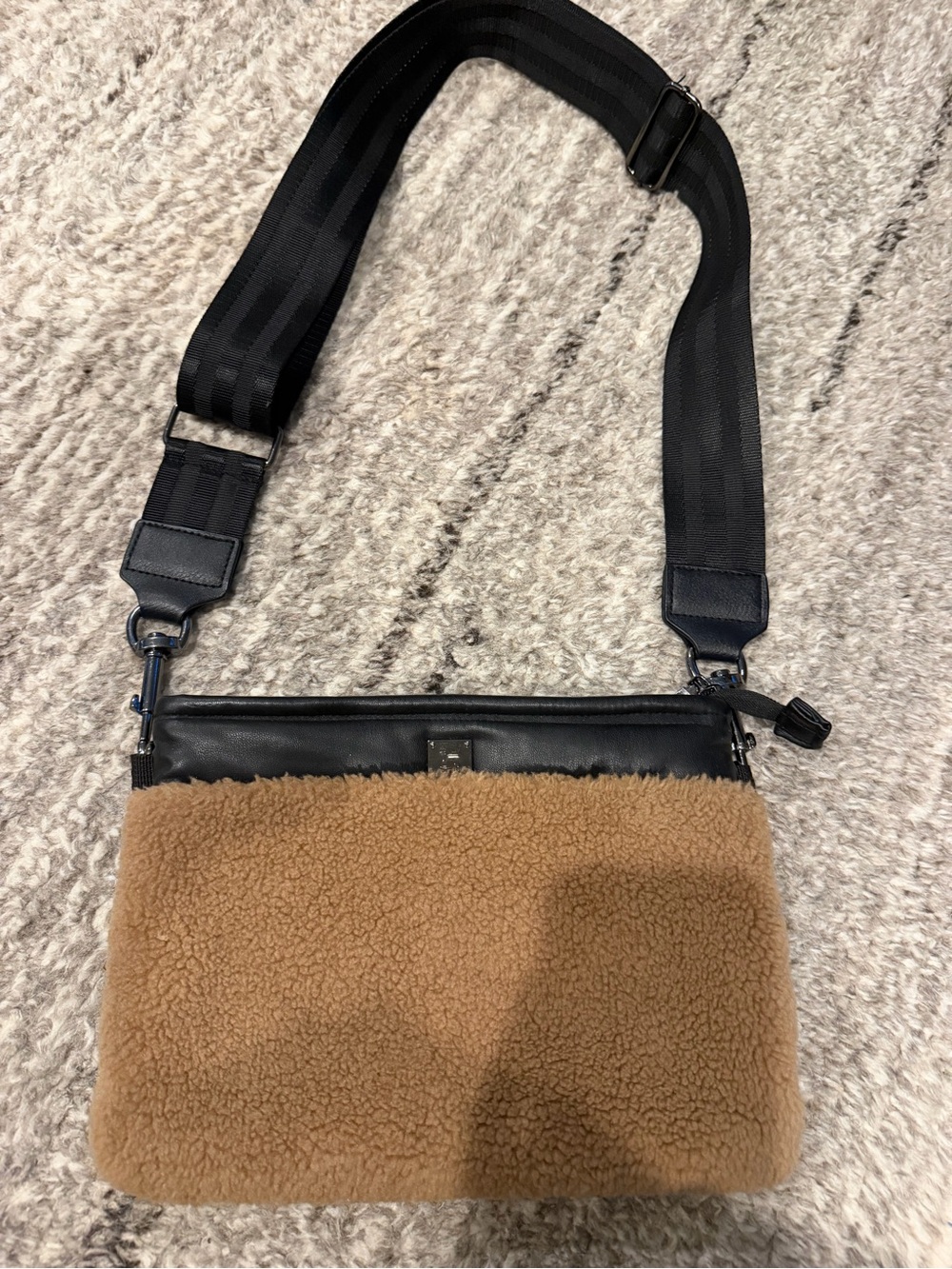 THINK ROYLN Brown and Black Shearling Crossbody Bag